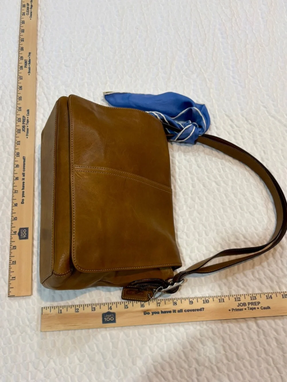 COACH Hampton Leather Flap VTG Shoulder Crossbody Bag EUC + 100% Silk Scarf 💙👜